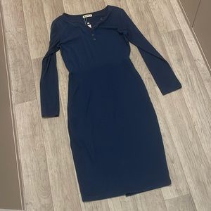 Moyabo nwt button down longsleeve midi dress blue pocket